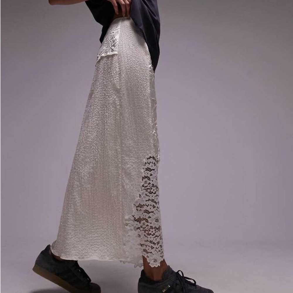 Topshop crinkle Lace Trim maxi Skirt